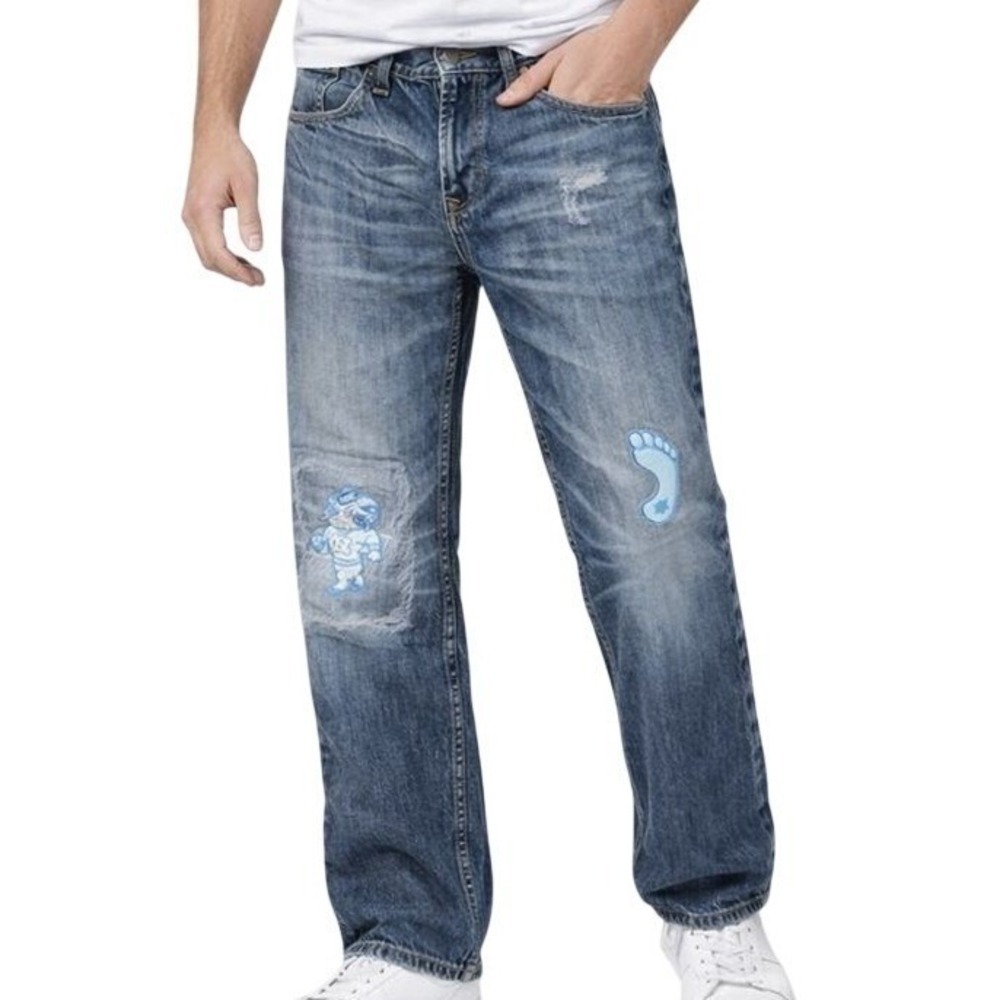 Banana Republic UNC Tar Heels Patch Jeans‎ 35x30 Distressed North Carolina NCAA